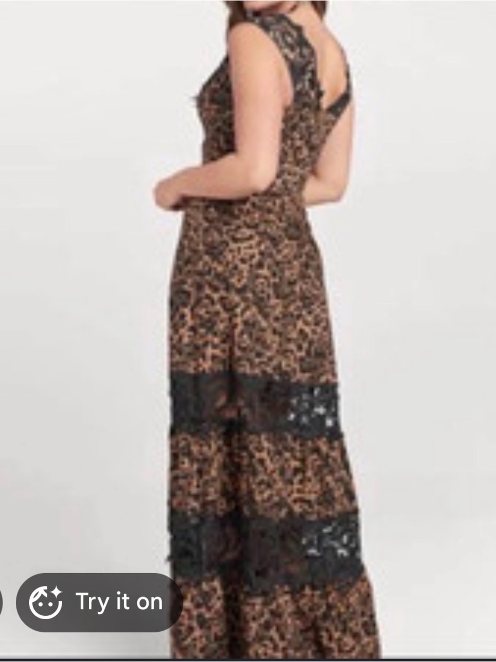 VENUS Leopard-Print Maxi Dress with Black Lace Accents
